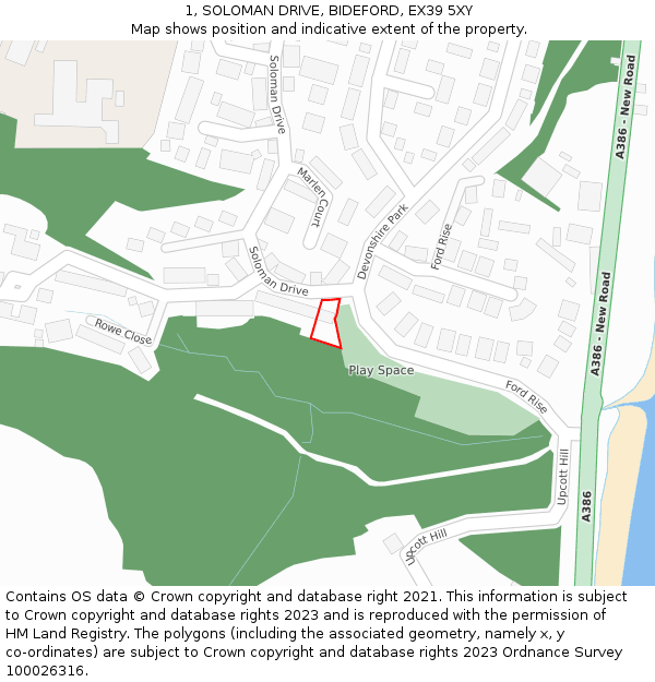 1, SOLOMAN DRIVE, BIDEFORD, EX39 5XY: Location map and indicative extent of plot