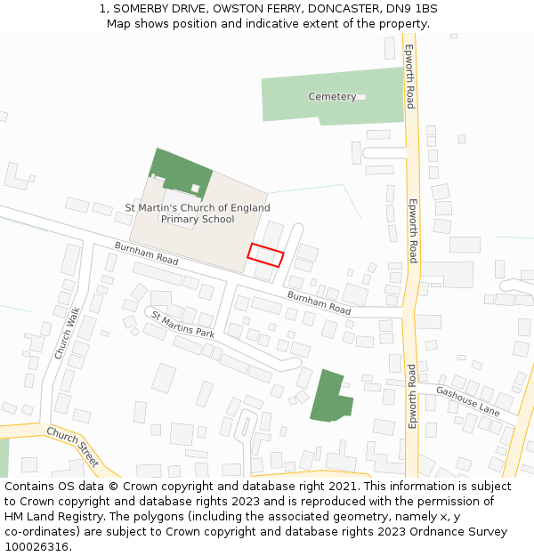 1, SOMERBY DRIVE, OWSTON FERRY, DONCASTER, DN9 1BS: Location map and indicative extent of plot