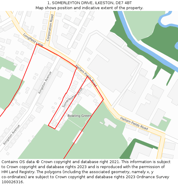 1, SOMERLEYTON DRIVE, ILKESTON, DE7 4BT: Location map and indicative extent of plot