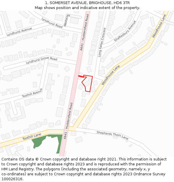 1, SOMERSET AVENUE, BRIGHOUSE, HD6 3TR: Location map and indicative extent of plot