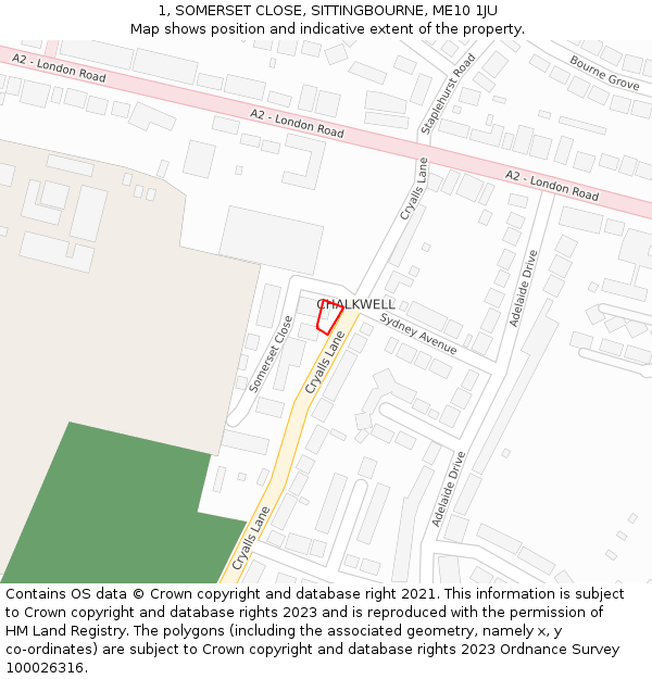 1, SOMERSET CLOSE, SITTINGBOURNE, ME10 1JU: Location map and indicative extent of plot