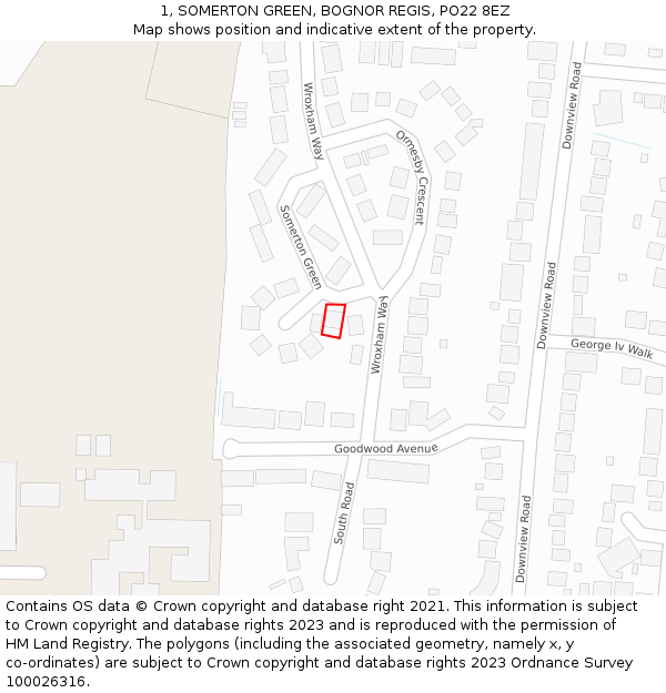 1, SOMERTON GREEN, BOGNOR REGIS, PO22 8EZ: Location map and indicative extent of plot