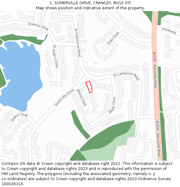 1, SOMERVILLE DRIVE, CRAWLEY, RH10 3TF: Location map and indicative extent of plot