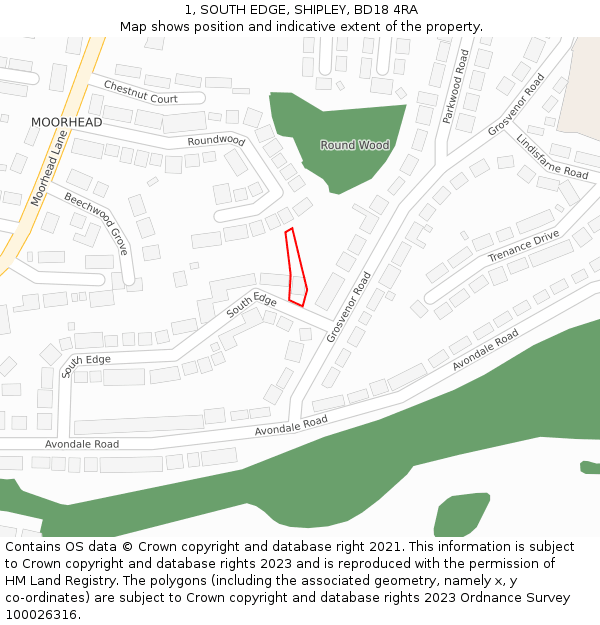 1, SOUTH EDGE, SHIPLEY, BD18 4RA: Location map and indicative extent of plot