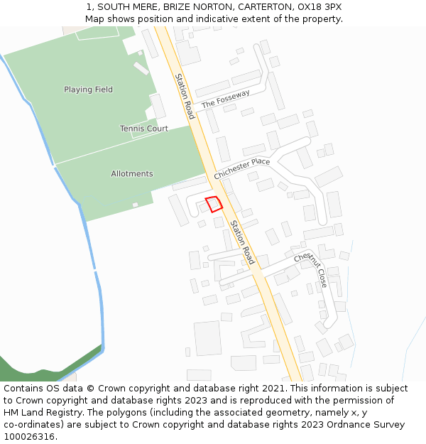1, SOUTH MERE, BRIZE NORTON, CARTERTON, OX18 3PX: Location map and indicative extent of plot