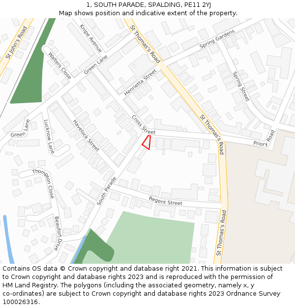 1, SOUTH PARADE, SPALDING, PE11 2YJ: Location map and indicative extent of plot