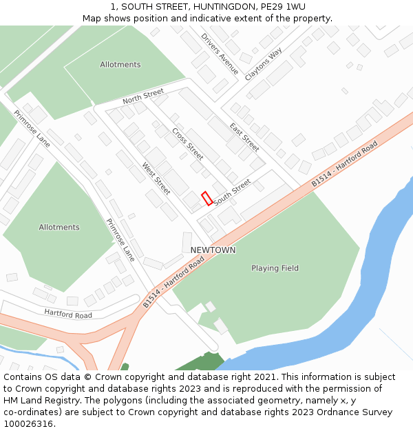 1, SOUTH STREET, HUNTINGDON, PE29 1WU: Location map and indicative extent of plot