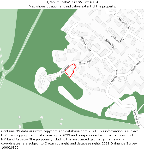 1, SOUTH VIEW, EPSOM, KT19 7LA: Location map and indicative extent of plot