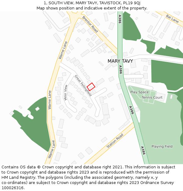 1, SOUTH VIEW, MARY TAVY, TAVISTOCK, PL19 9QJ: Location map and indicative extent of plot