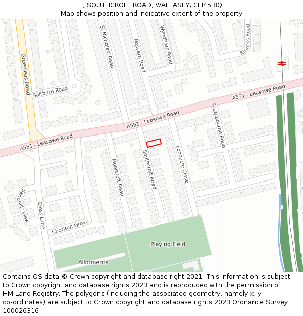 1, SOUTHCROFT ROAD, WALLASEY, CH45 8QE: Location map and indicative extent of plot