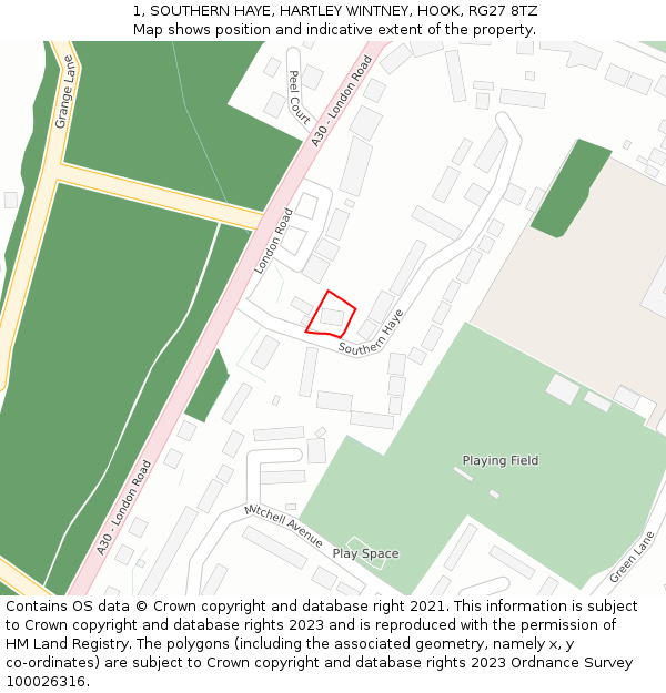 1, SOUTHERN HAYE, HARTLEY WINTNEY, HOOK, RG27 8TZ: Location map and indicative extent of plot