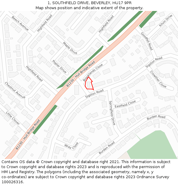 1, SOUTHFIELD DRIVE, BEVERLEY, HU17 9PR: Location map and indicative extent of plot