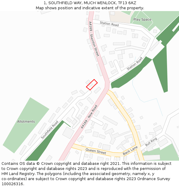 1, SOUTHFIELD WAY, MUCH WENLOCK, TF13 6AZ: Location map and indicative extent of plot