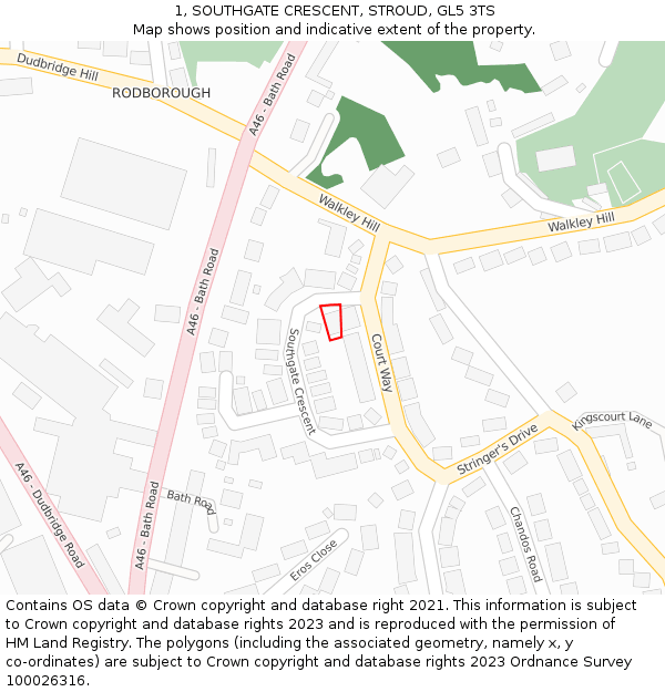 1, SOUTHGATE CRESCENT, STROUD, GL5 3TS: Location map and indicative extent of plot