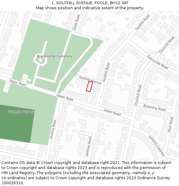 1, SOUTHILL AVENUE, POOLE, BH12 3AT: Location map and indicative extent of plot