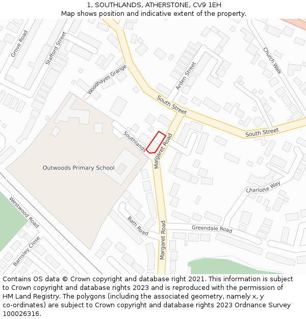 1, SOUTHLANDS, ATHERSTONE, CV9 1EH: Location map and indicative extent of plot