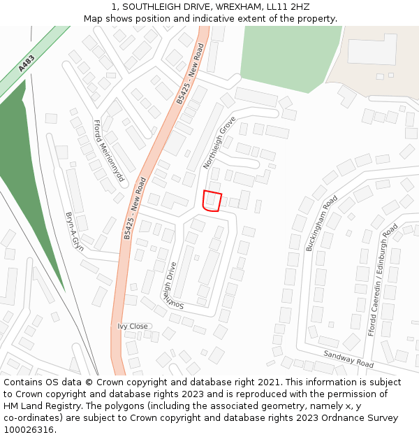 1, SOUTHLEIGH DRIVE, WREXHAM, LL11 2HZ: Location map and indicative extent of plot