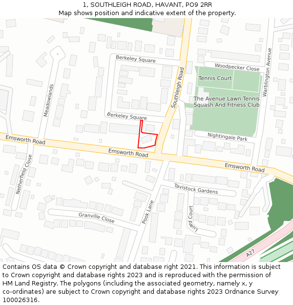 1, SOUTHLEIGH ROAD, HAVANT, PO9 2RR: Location map and indicative extent of plot
