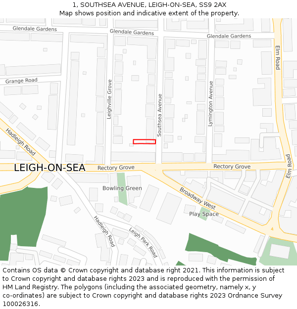 1, SOUTHSEA AVENUE, LEIGH-ON-SEA, SS9 2AX: Location map and indicative extent of plot