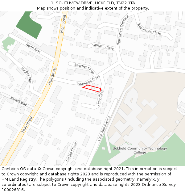 1, SOUTHVIEW DRIVE, UCKFIELD, TN22 1TA: Location map and indicative extent of plot