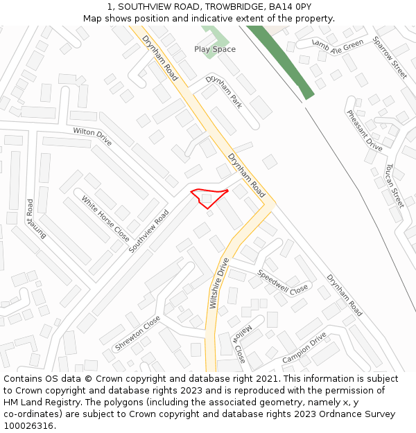 1, SOUTHVIEW ROAD, TROWBRIDGE, BA14 0PY: Location map and indicative extent of plot