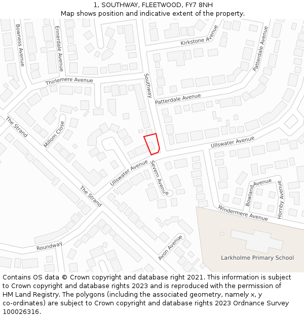 1, SOUTHWAY, FLEETWOOD, FY7 8NH: Location map and indicative extent of plot
