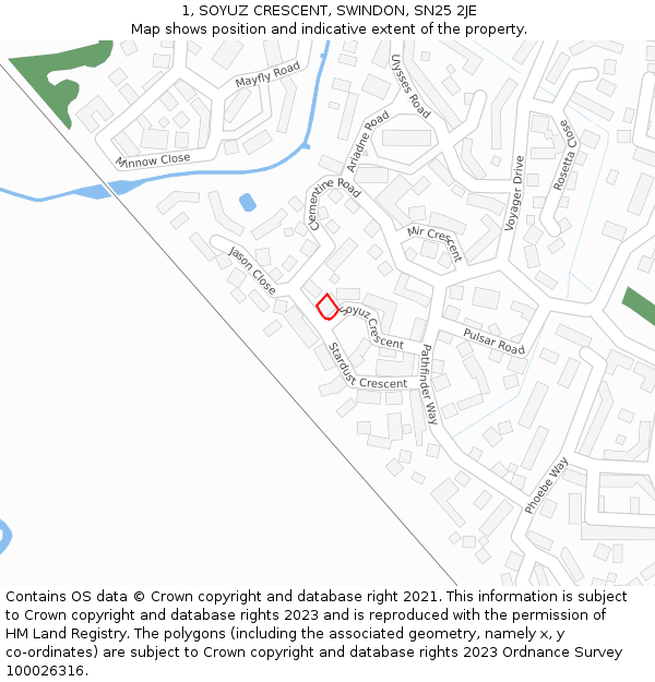 1, SOYUZ CRESCENT, SWINDON, SN25 2JE: Location map and indicative extent of plot