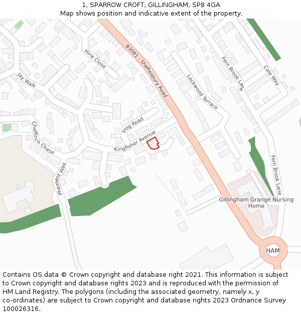 1, SPARROW CROFT, GILLINGHAM, SP8 4GA: Location map and indicative extent of plot