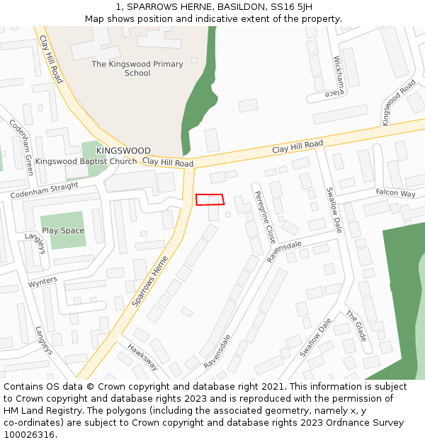 1, SPARROWS HERNE, BASILDON, SS16 5JH: Location map and indicative extent of plot