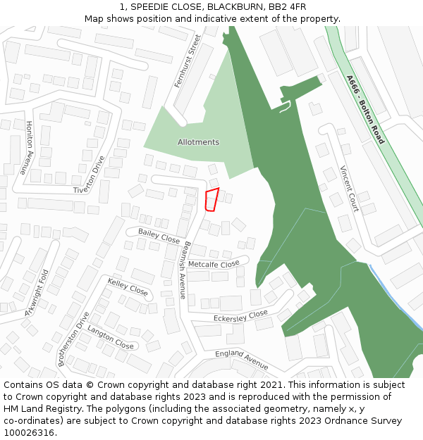 1, SPEEDIE CLOSE, BLACKBURN, BB2 4FR: Location map and indicative extent of plot