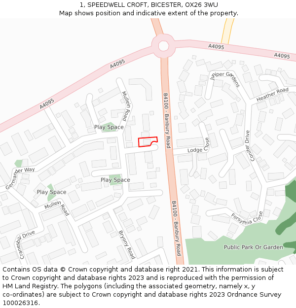 1, SPEEDWELL CROFT, BICESTER, OX26 3WU: Location map and indicative extent of plot