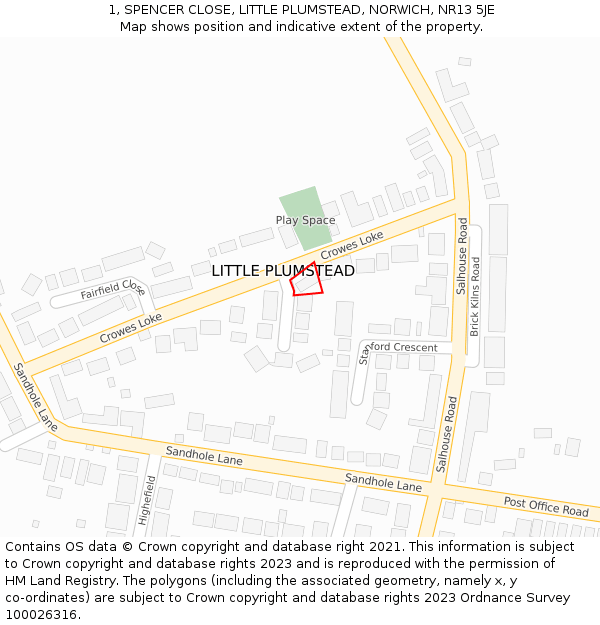 1, SPENCER CLOSE, LITTLE PLUMSTEAD, NORWICH, NR13 5JE: Location map and indicative extent of plot