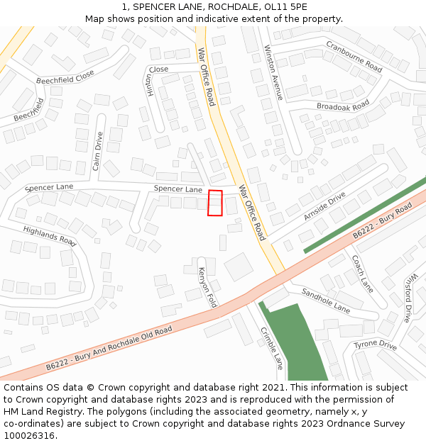 1, SPENCER LANE, ROCHDALE, OL11 5PE: Location map and indicative extent of plot