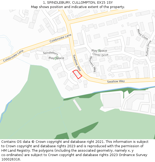 1, SPINDLEBURY, CULLOMPTON, EX15 1SY: Location map and indicative extent of plot
