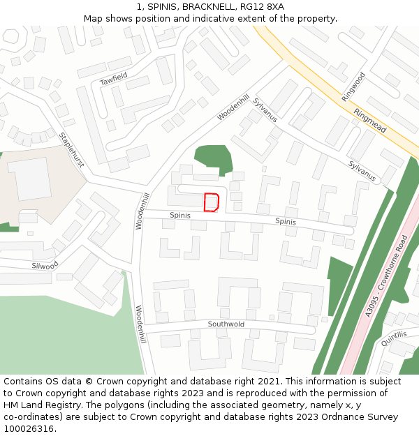 1, SPINIS, BRACKNELL, RG12 8XA: Location map and indicative extent of plot