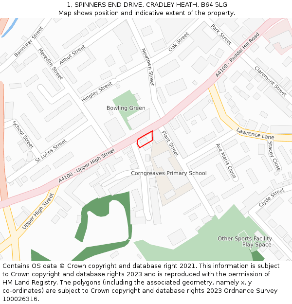 1, SPINNERS END DRIVE, CRADLEY HEATH, B64 5LG: Location map and indicative extent of plot