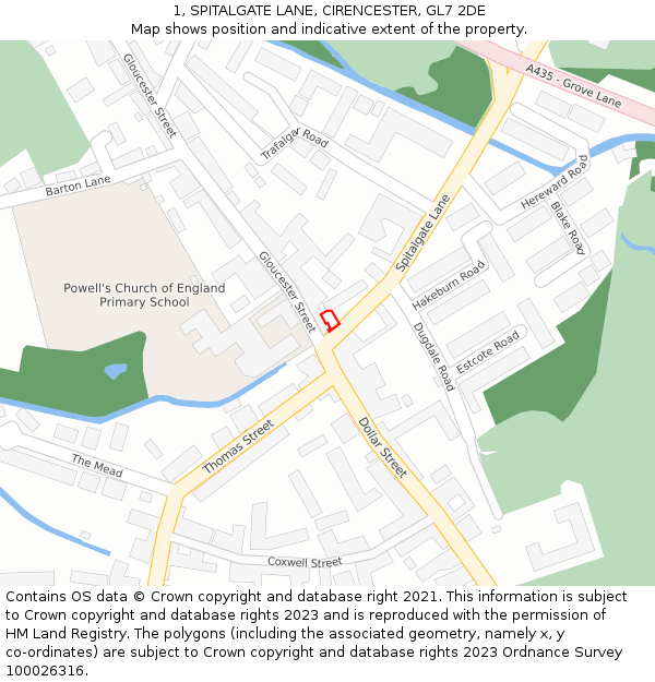 1, SPITALGATE LANE, CIRENCESTER, GL7 2DE: Location map and indicative extent of plot