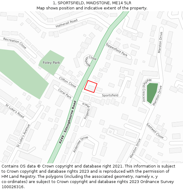 1, SPORTSFIELD, MAIDSTONE, ME14 5LR: Location map and indicative extent of plot