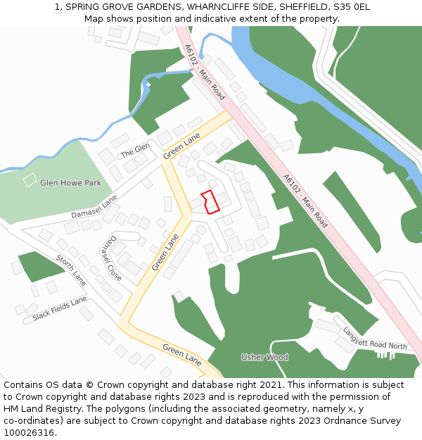 1, SPRING GROVE GARDENS, WHARNCLIFFE SIDE, SHEFFIELD, S35 0EL: Location map and indicative extent of plot