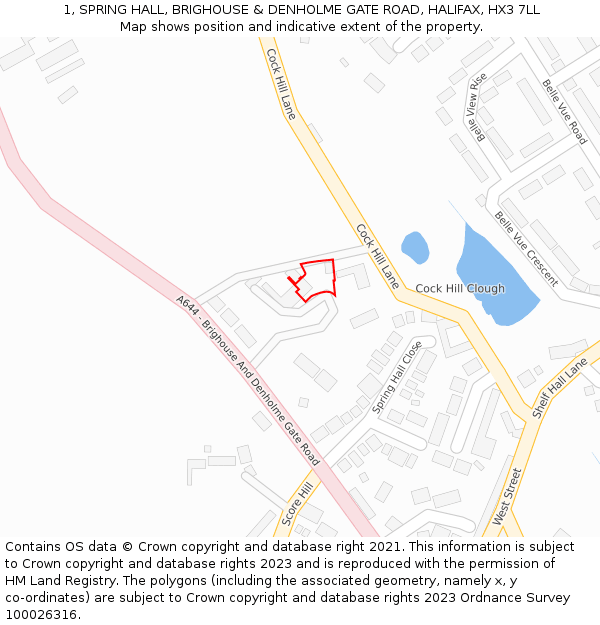 1, SPRING HALL, BRIGHOUSE & DENHOLME GATE ROAD, HALIFAX, HX3 7LL: Location map and indicative extent of plot