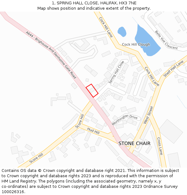 1, SPRING HALL CLOSE, HALIFAX, HX3 7NE: Location map and indicative extent of plot