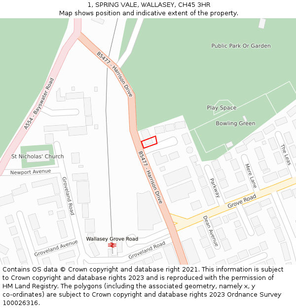 1, SPRING VALE, WALLASEY, CH45 3HR: Location map and indicative extent of plot