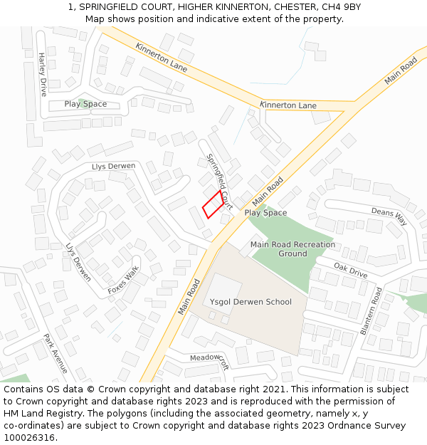 1, SPRINGFIELD COURT, HIGHER KINNERTON, CHESTER, CH4 9BY: Location map and indicative extent of plot