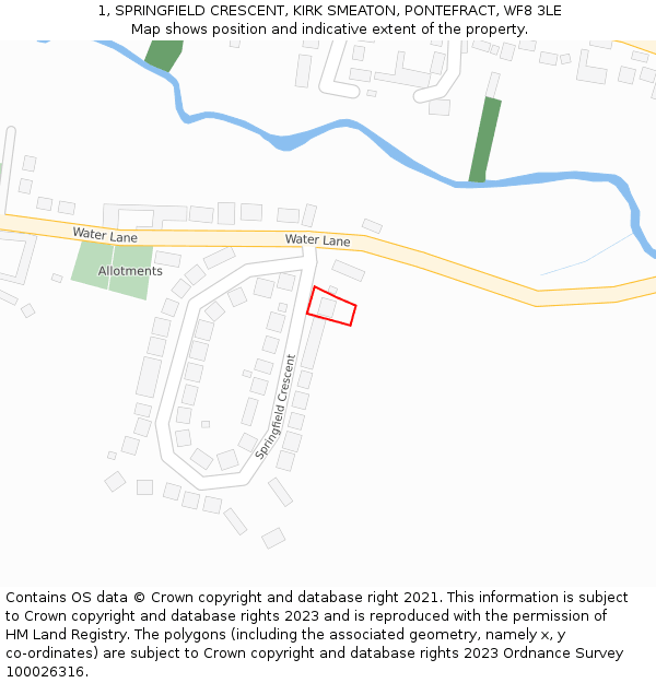 1, SPRINGFIELD CRESCENT, KIRK SMEATON, PONTEFRACT, WF8 3LE: Location map and indicative extent of plot
