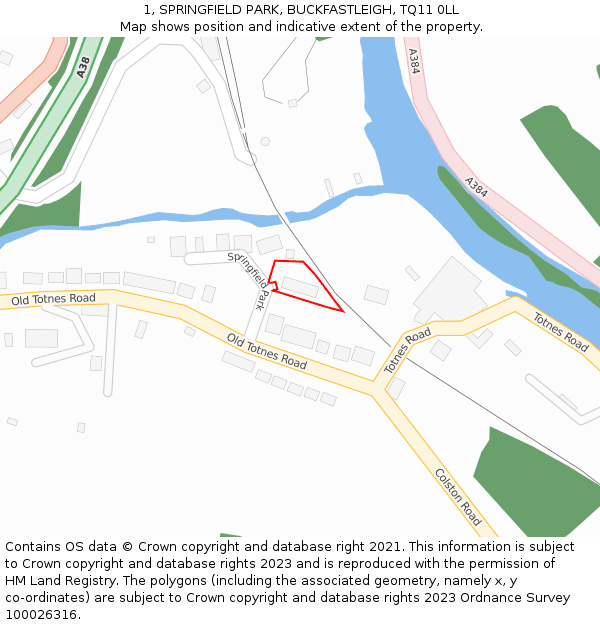 1, SPRINGFIELD PARK, BUCKFASTLEIGH, TQ11 0LL: Location map and indicative extent of plot