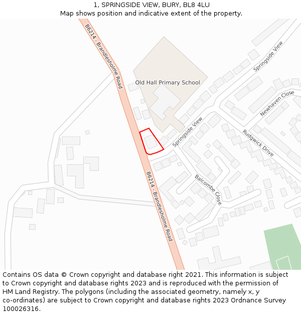 1, SPRINGSIDE VIEW, BURY, BL8 4LU: Location map and indicative extent of plot