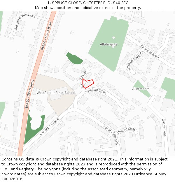 1, SPRUCE CLOSE, CHESTERFIELD, S40 3FG: Location map and indicative extent of plot