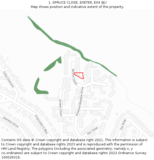 1, SPRUCE CLOSE, EXETER, EX4 9JU: Location map and indicative extent of plot