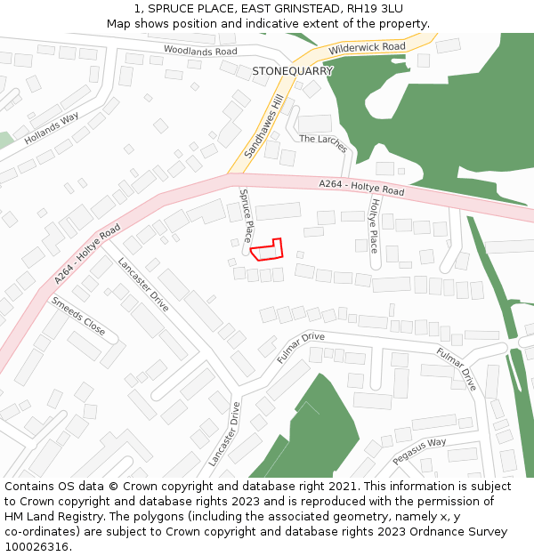 1, SPRUCE PLACE, EAST GRINSTEAD, RH19 3LU: Location map and indicative extent of plot