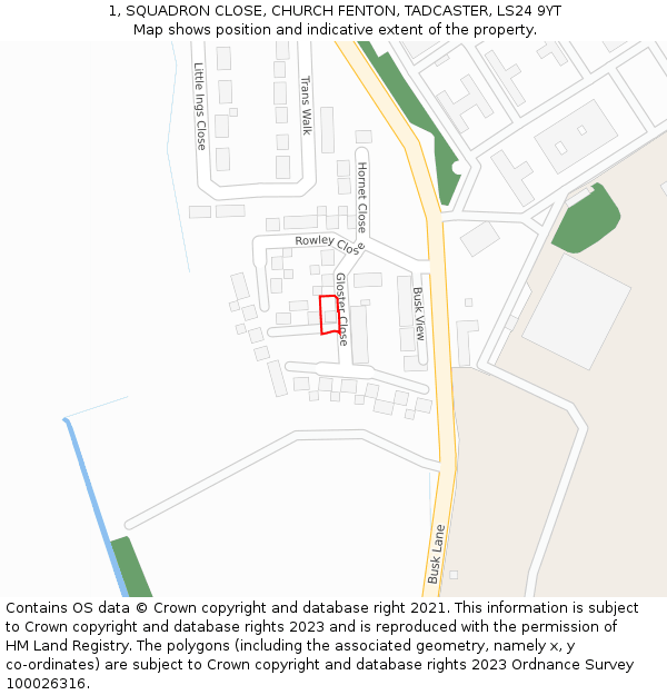 1, SQUADRON CLOSE, CHURCH FENTON, TADCASTER, LS24 9YT: Location map and indicative extent of plot